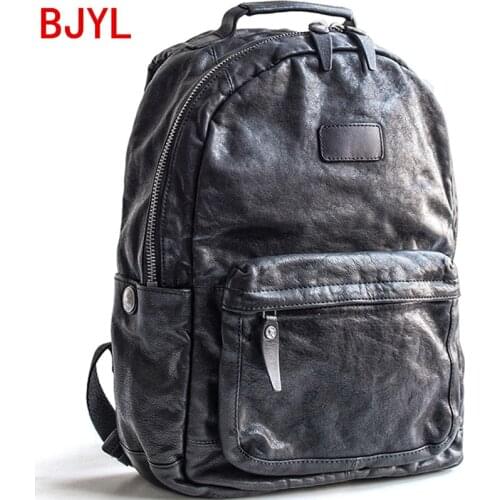 Vintage Genuine Leather Mens Backpacks Laptop Bag 2020 New Large Capacity Men Travel Backpacks Black Male Cow Leather Solid Bag