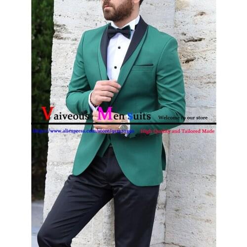 Green Groom Slim Fit Tuxedos Groomsmen Best Man Suits Mens Wedding Dress 3 Pieces Costume Homme (Jacket+Pants+Vest) Robe Blazer