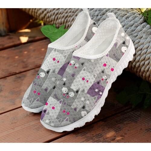 INSTANTARTS Women Flats Cute Cartoon Cat Pattern Print Female Platform Loafars Ladies Comfortable Shoes Nursing Sneakers Mujer