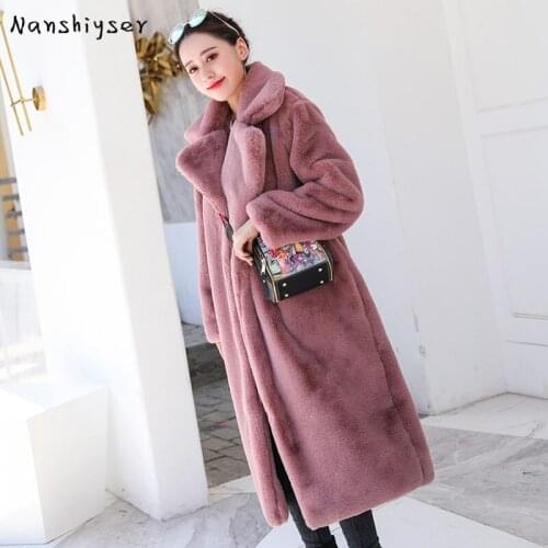 Winter Women Faux Rabbit Fur Coats Soft Thick Warm Plush Coat Black Long Loose Plus Size Fake Fur Jacket Female Casual Outerwear