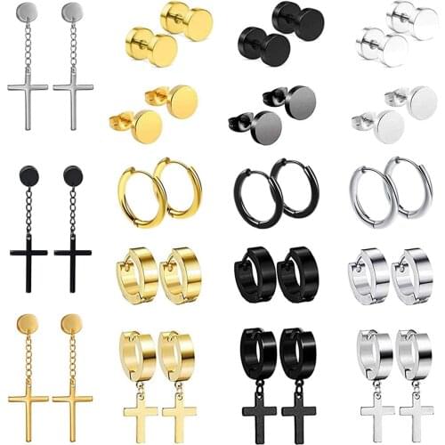 1pair Punk 3Color Multiple Styles Stainless/Titanium Steel Stud Earrings For Men and Women Gothic Street Pop Hip Hop Ear Jewelry