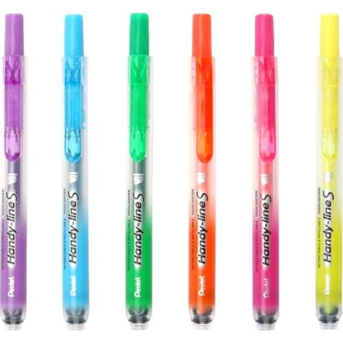 1 Piece Pentel Handy Line S Highligter Marker 4.0mm Retractable Refillable Blue/Violet/Orange/Yellow/Pink/Green SXS15