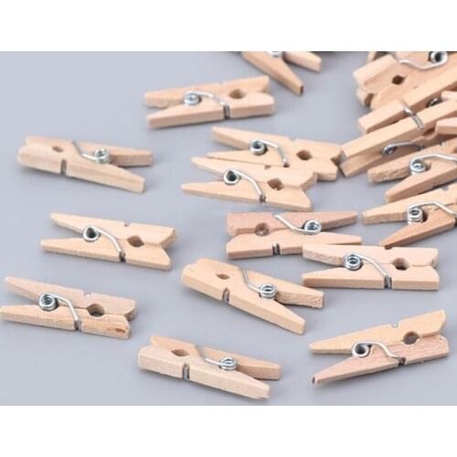 HUYU 100Pcs Mini Natural Wooden Clothes Photo Paper Peg Pins Clothespin Craft Clips