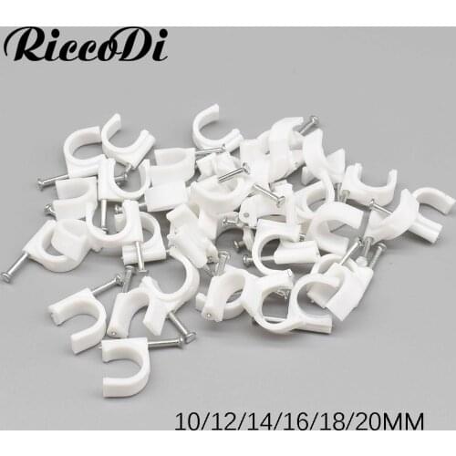 20-50pcs Cable Fixed 10/12/14/16/18/20mm Flat or Round or Circle Path cable clips with Nail Wire U Circle Cable Clamp with Nail