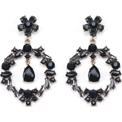 2020 Fashion Geometric Circle Statement Drop Earrings Women Luxury Glass Crystal Big Earrings Femme Ethnic Long Earrings Jewelry