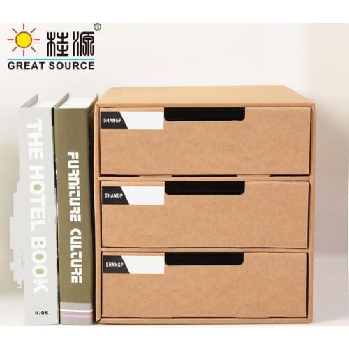 3 Layers Storage Composable Cabinet Office 3 Drawers Corrugate Foldable Home Storage Kraft Paper Environment Friendly(3PCS)
