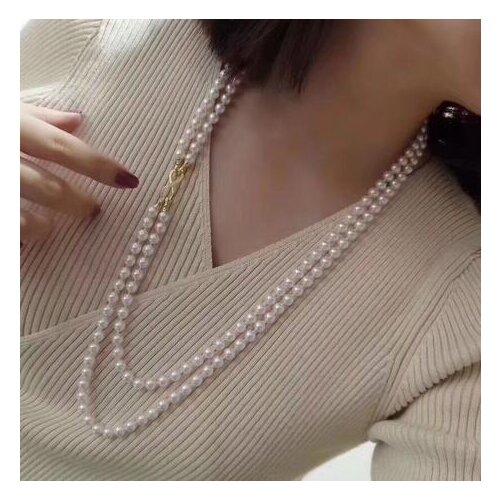 7-8mm real natural south sea round white pearl necklace 18"