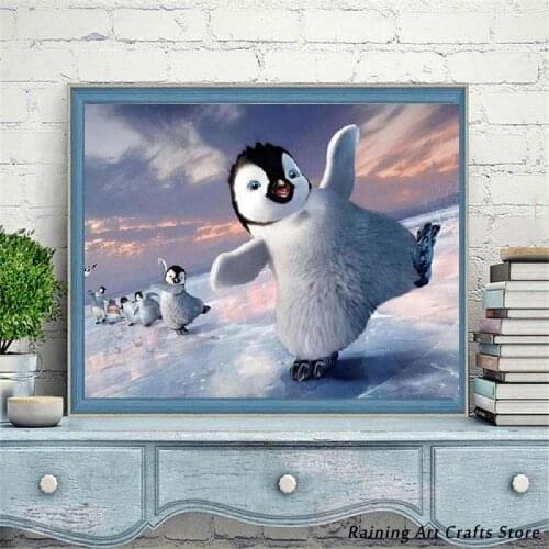 5D Diy Diamond Painting Ice Skating Penguin Full Round Square Drill Mosaic Picture Cross Stitch Kit Animal Embroidery Home Decor