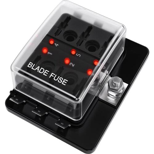 6-Way Blade Fuse Box Block Holder LED Warning Indicator for Car Boat Marine RV Truck DC 10-32V
