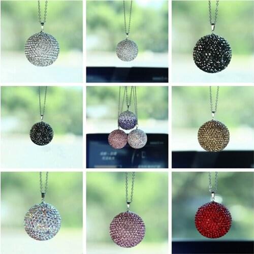 For Rhinestone Ball Full Drilling Metal Chain Car Pendants Auto Rearview Mirror Hanging Ornaments Car Styling Accessories