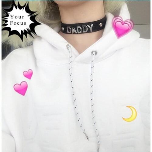 YourFocus Exclusive classic harajuku cute necklace punk rock gothic metal daddy letters leather choker black colar women