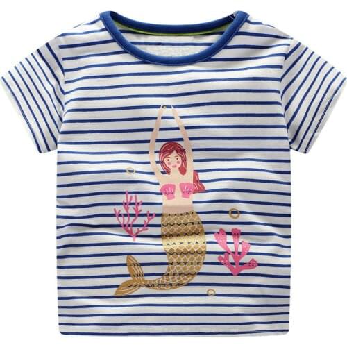 Jumping Meters Girls Tee Mermaid Printed Girls Shirt Baby Summer Clothes 18 Cartoon Kids T-shirts Clothing Children Short Tshirt