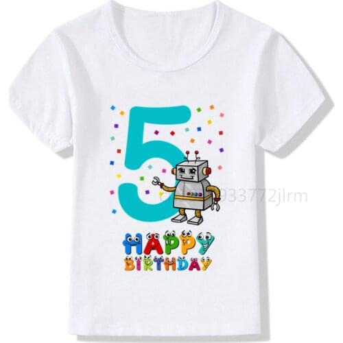 Boy 1-9 Birthday Number Print T Shirt Children Cute Robot Birthday Boy T-shirts Boy&Girl Funny Gift Tshirt Present Family Outfit