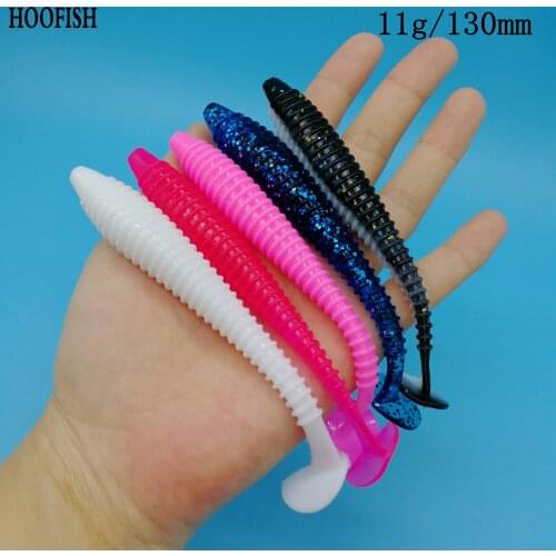 HOOFISH 10PCS/LOT Big Soft Fishing Lure 11g/130mm 5Colors T Tail Wrom Artificial Soft Bait Fishing Tackle