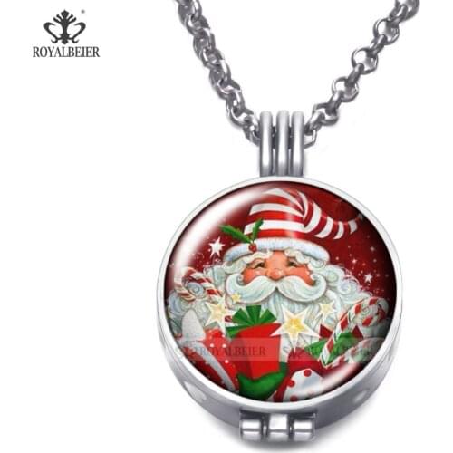 ROYALBEIER Mix Christmas Style Aroma Diffuser Pendant Necklace Locket Women Glass Necklace Essential Oil Diffuser Jewelry DZ2426