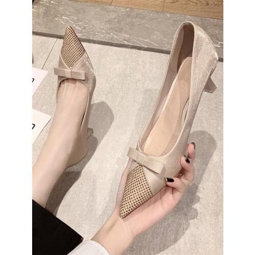 Summer New All-Match Womens High-Heeled Shoes Trend Simple Bowknot Shallow Mouth Stiletto Casual Shoes Comfortable And Elegant