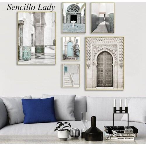 Morocco Old Door Islamic Canvas Painting Architecture Vintage Poster Art Print Mosque Wall Picture Modern Living Room Decoration