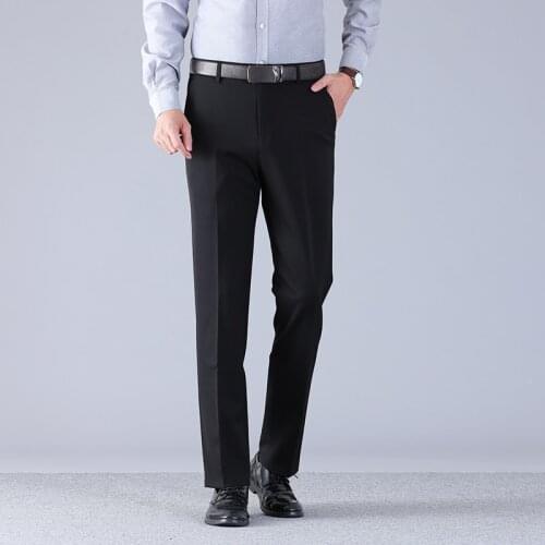 2019 Mens Autumn Winter Fashion Business Casual Long Pants Suit Pants Male Elastic Straight Formal Trousers Plus Big Size 30-44