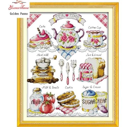 Golden Panno,Dlicious Tea cake 11CT Printed Fabric 14CT Canvas DMC Counted Chinese Cross Stitch Kits Cross-stitch set 923