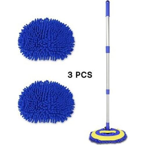 2021 Newly upgraded three-in-one three-section telescopic long-handled car washing brush mop thick chenille microfiber broom cle