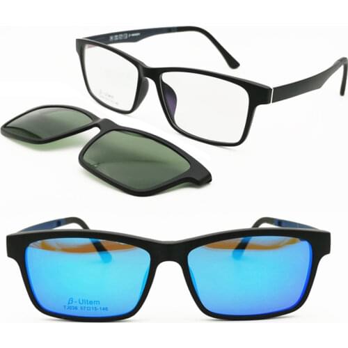 Original design 036 full ULTEM rectangle bicolor oversized prescription eyeglasses with clip on polarized sunglasses lenses