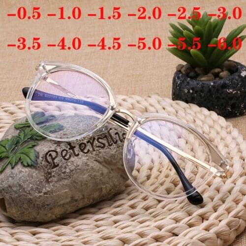 1.56 Aspherical Lens Optical Glasses TR90 Transparent Frame Round Eye Glasses Made Prescription -0.5 -1.0 -1.5 -2.0 To -6.0