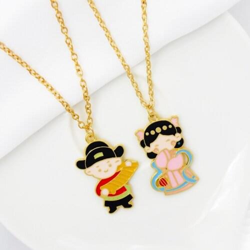 Number One Scholar and woman weaver Pendant Necklace Cartoon boy and girl Fashion Necklace Jewelry gift for lovers