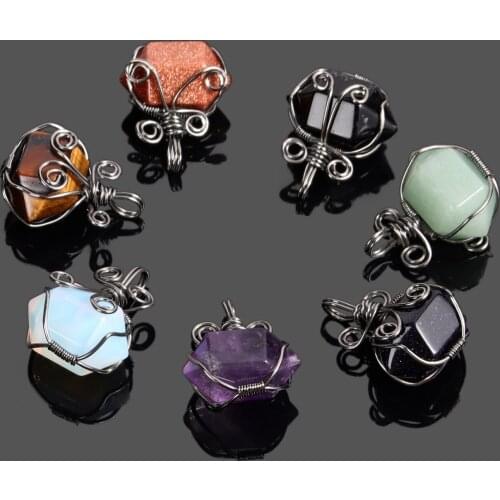 Natural Crystal Stone Fashion Pendant Handmade Creative Jewelry Hexagonal Pole Pendant for Jewelry DIY Necklace Accessories