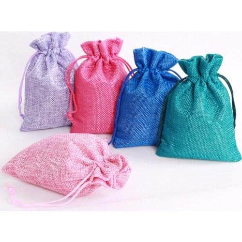 10PCS 15x20cm Christmas Linen Jute Drawstring Gift Bags Wedding Birthday Party Baby Shower Supplies Candy Cake Packaging Bags