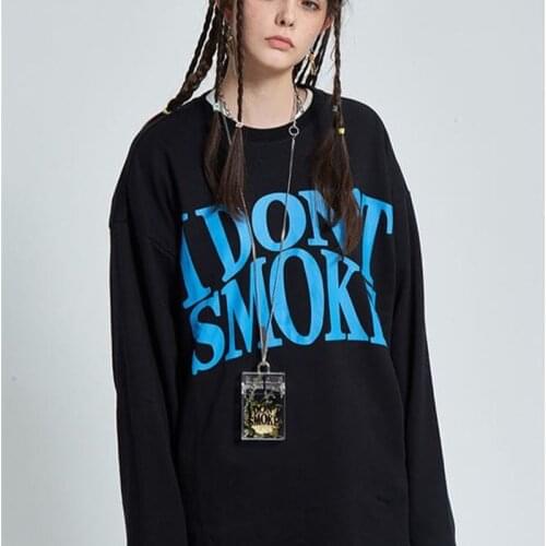 QWEEK Kpop Crewneck Sweatshirt Women Korean Fashion 2021 Letter Print Hoodie Long Sleeve Top Cotton Plus Size Pullover Ladies