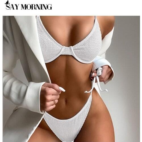 SAY MORNING Two-piece Swimsuit Solid Color Underwire Push Up Sexy Womens Swimwear Split Bikini Set New 2021 Beach Wear Swimming