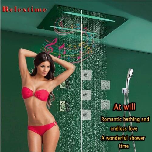 Luxury Led Shower Set Bathroom Large-flow thermostatic valve Shower Wall Mounted Music FM radio Bluetooth Ceiling Shower Head
