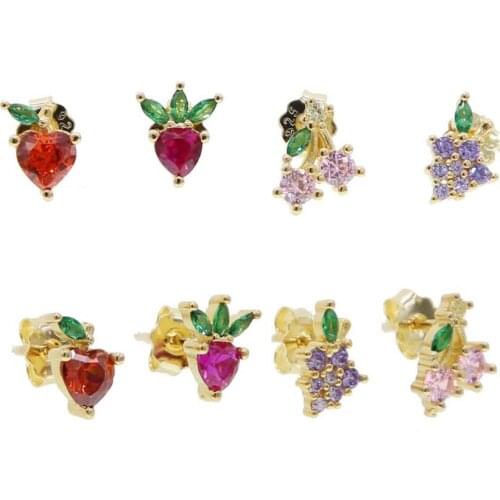 Cherry /Grape /Strawberry /Apple Shape Cute Mini Earrings For Women Wedding Gift 2021 New 4 Colors Summer Cool Fruits Style