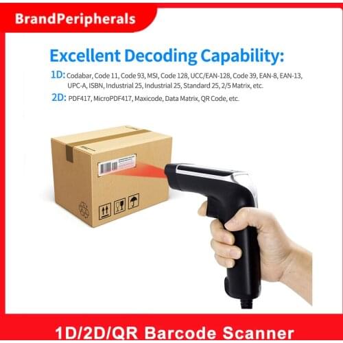 Aibecy Handheld 1D/2D/QR Barcode Scanner USB Wired Bar Code Reader Support Two-Way Manual/Auto Continuous Scanning