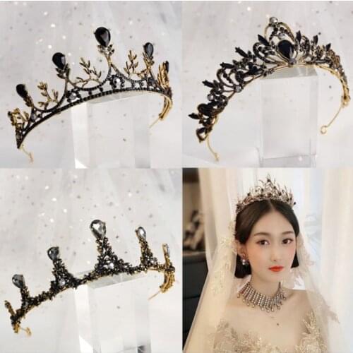 Black Crystal Rhinestone Crown Trendy Wedding Hair Accessories Queen Prom Diadem Tiara Bridal Hair Jewelry Bride Hair Ornaments