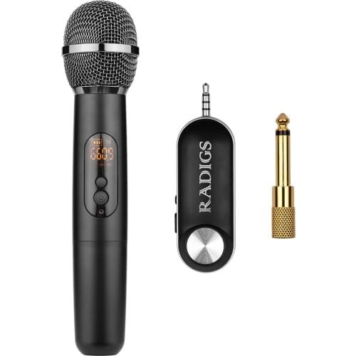 UHF Wireless Microphone System with Handheld Transmitter Receiver 500-950MHz 3.5mm Plug with 6.35mm Adapter for Smartphone