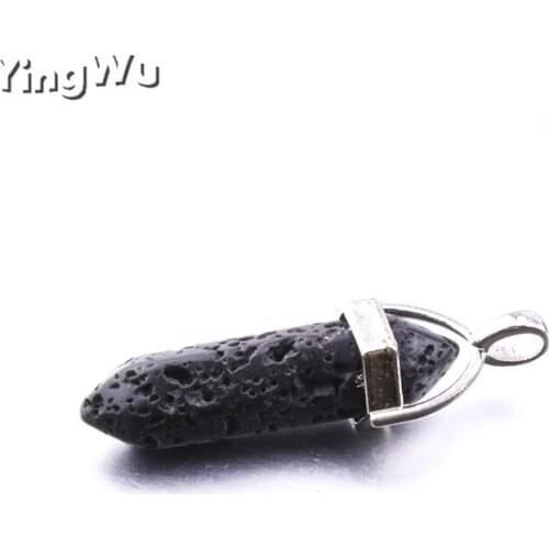 Yingwu 5pcs Hexagonal Prism Black Lava Stone Charms Aromatherapy Essential Oil Perfume Diffuser Pendant for lava necklace
