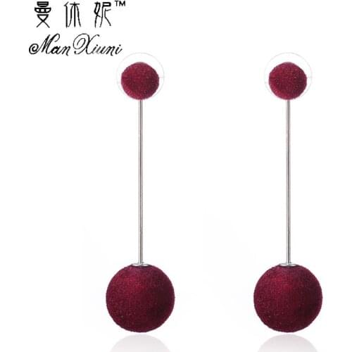 Red Black Fashion Plush Ball Long Earrings For Women Korean Velvet Round Tassel Long Stud Earrings Gift Jewelry Statement
