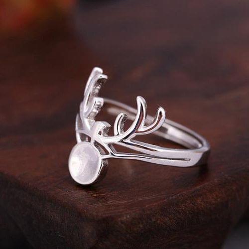 Art Deco Sterling Silver 925 Pearl Bead 6-8mm Semi Mount Women Ring Fine Jewelry White Gold Color plum blossom antler Shape