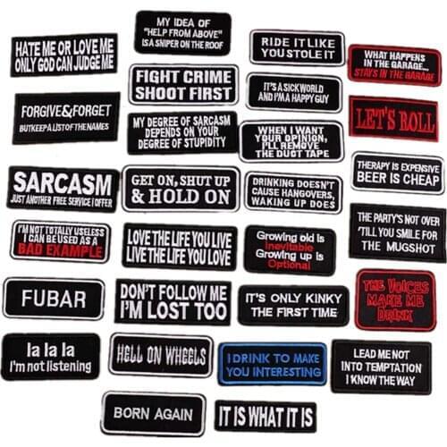 Words Slogan Badge Embroidered Iron on Patches Fabric Sticker Clothes Bag Sewing