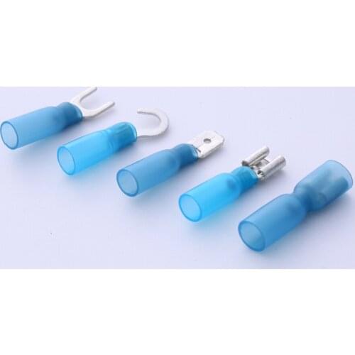 25 PCS Blue Heat Shrink Fully Insulated Female Male Spade Terminal 6.3mm and Fork Terminal #10 Screw