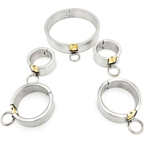 3pcs/Set Stainless Steel BDSM Bondage Handcuffs Slave Collar Ankle Cuffs Couples Sex Toys For Woman Men Bdsm Torture Restraints