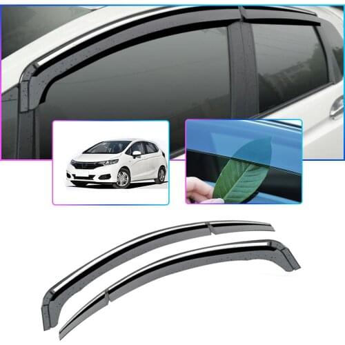 4pcs ABS Car Smoke Window Sun Rain Visor Deflector Guard For Honda Fit Jazz Hatchback 2014 2015 2016 2017 2018 Accessories