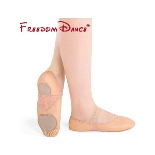 D012002 Brand New Ballet Flats Leather Split Sole Foldable Ballet Slippers with Elastic Mesh For Girls And Women Wholesale