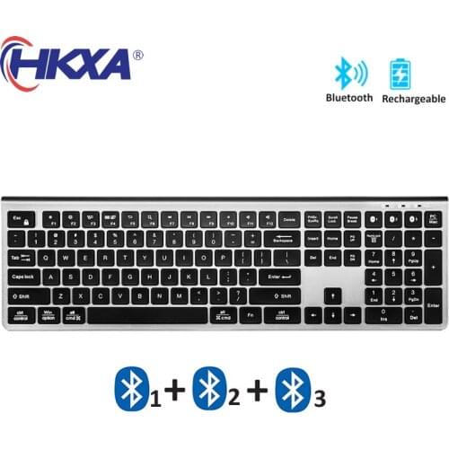 HKXA Bluetooth Wireless Keyboard for PC iPad Tablet Laptop Mobile Phone 108 Keys Rechargeable Bluetooth Keyboard 3Device Sync