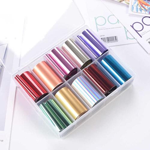 10 Colors/kit Nail Foils Laser Colors Flakes Shiny Transfer Sticker Design Tip Nail Art Decoration