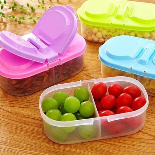 Double Compartment Covered Storage Box Kitchen Multi-Grain Sealed Jar Multi-Function Kitchen Refrigerator Plastic Storage Box
