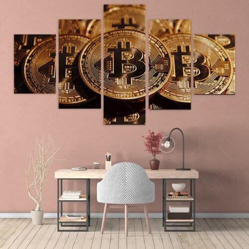 Art Canvas Poster Print Wall For Living Room 5 Pieces/Pcs Bitcoin Painting HD Home Decoration Framework Modular Pictures