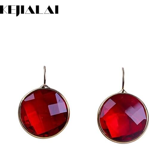 Kejialai 1 Pair Sweet Red Drop Earring Girl Jewelry Crystal Glass Faceted Presents Hook Rounded Earring For Women Party M-L622