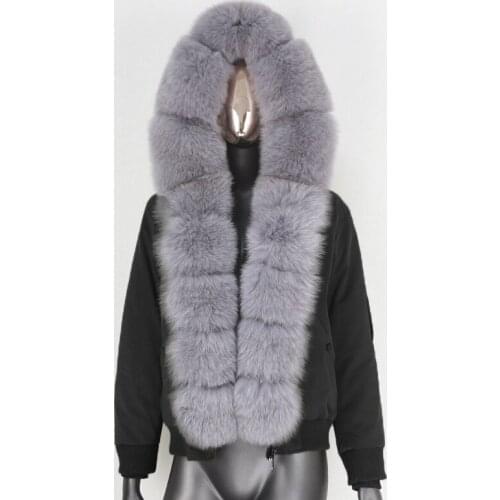 2021 Bomber Waterproof Parka Winter Jacket Women Natural Real Fox Fur Collar Hood Coat Detachable Warm Outerwear Warm Thick